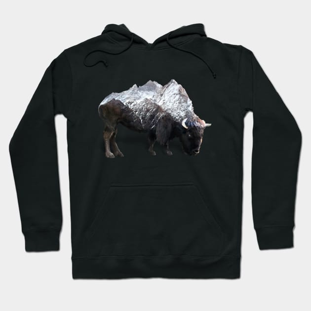 Dramabite Bison Buffalo Double Exposure Surreal Wildlife Native Animal Hoodie by dramabite